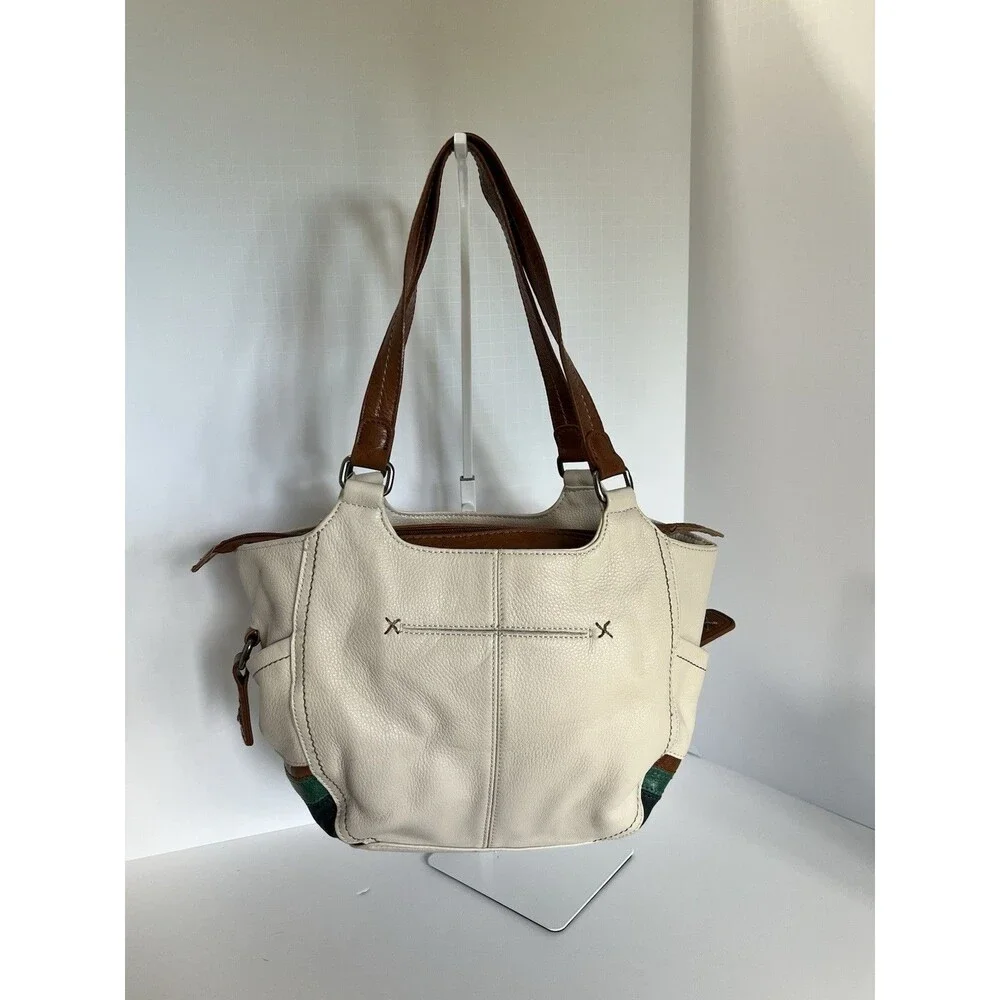 The Sak Kendra Leather Satchel Bag Cream Tan Blue Green Colorblock NWT 1990's